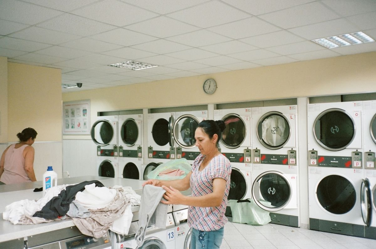 Laundry with rows of commercial machines